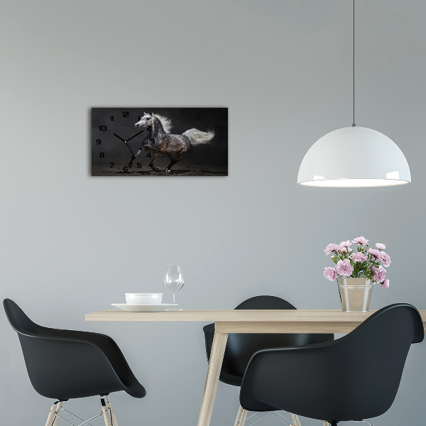 Horloge rectangulaire horizontale Cheval arabe gris