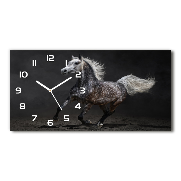 Horloge rectangulaire horizontale Cheval arabe gris