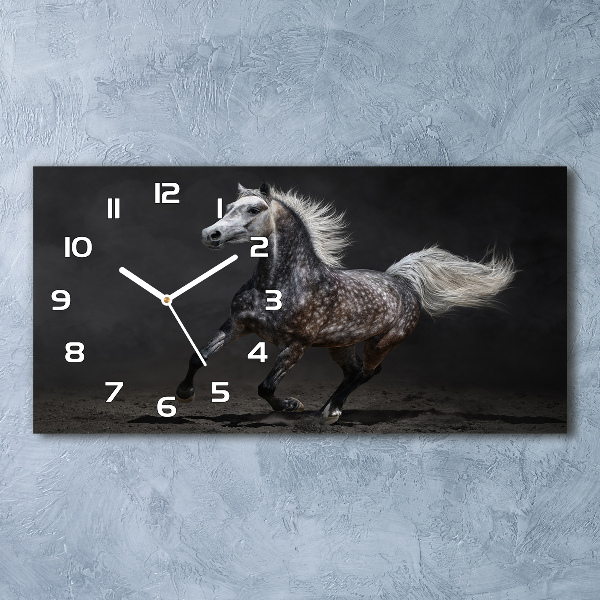 Horloge rectangulaire horizontale Cheval arabe gris