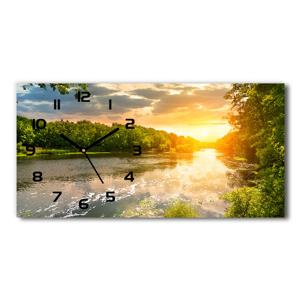 Horloge horizontale en verre Crépuscule à la rivière