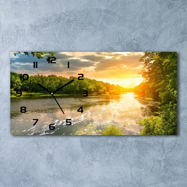 Horloge horizontale en verre Crépuscule à la rivière