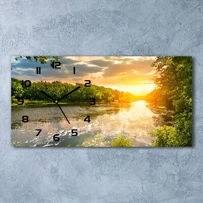 Horloge horizontale en verre Crépuscule à la rivière