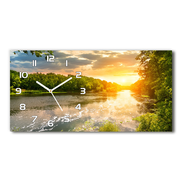 Horloge horizontale en verre Crépuscule à la rivière