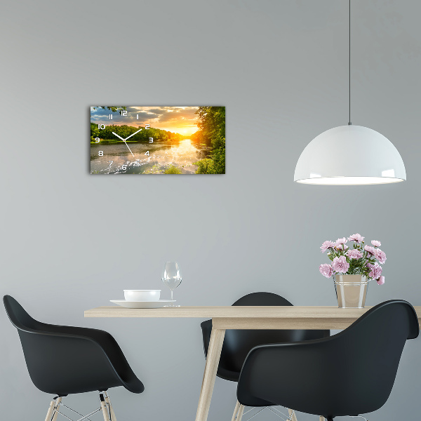 Horloge horizontale en verre Crépuscule à la rivière