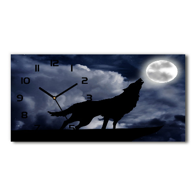 Horloge horizontale en verre Loup hurlant pleine lune
