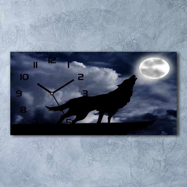 Horloge horizontale en verre Loup hurlant pleine lune