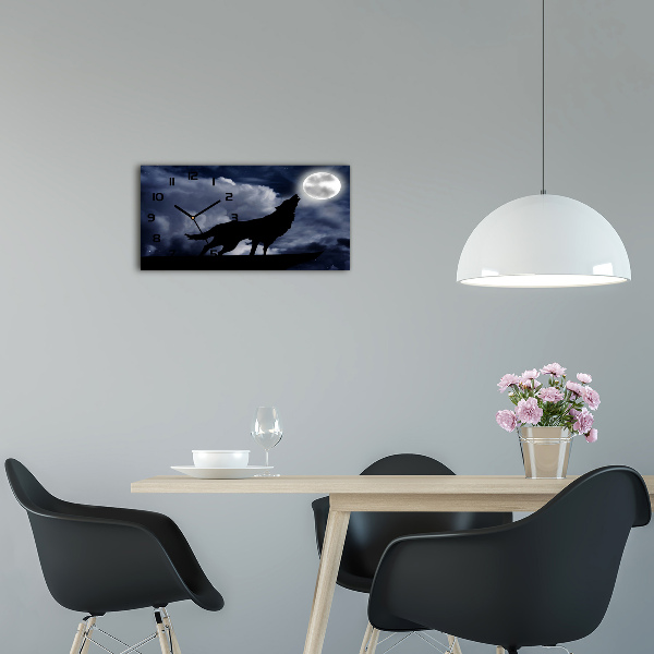 Horloge horizontale en verre Loup hurlant pleine lune