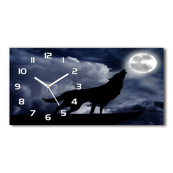 Horloge horizontale en verre Loup hurlant pleine lune