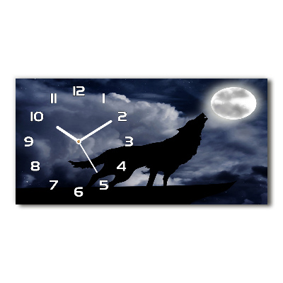 Horloge horizontale en verre Loup hurlant pleine lune