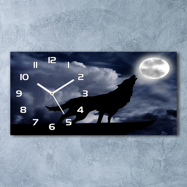 Horloge horizontale en verre Loup hurlant pleine lune