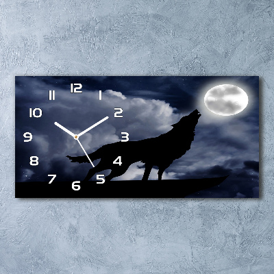 Horloge horizontale en verre Loup hurlant pleine lune