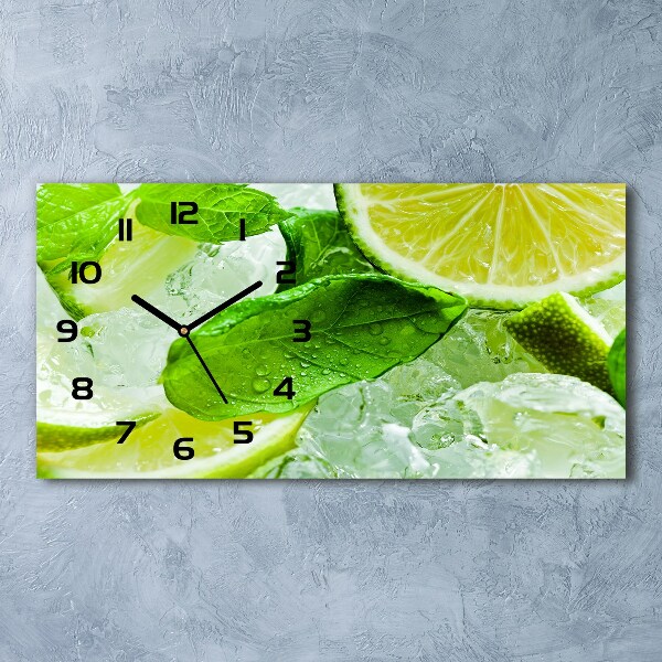 Horloge murale horizontale Citron vert avec glaçons