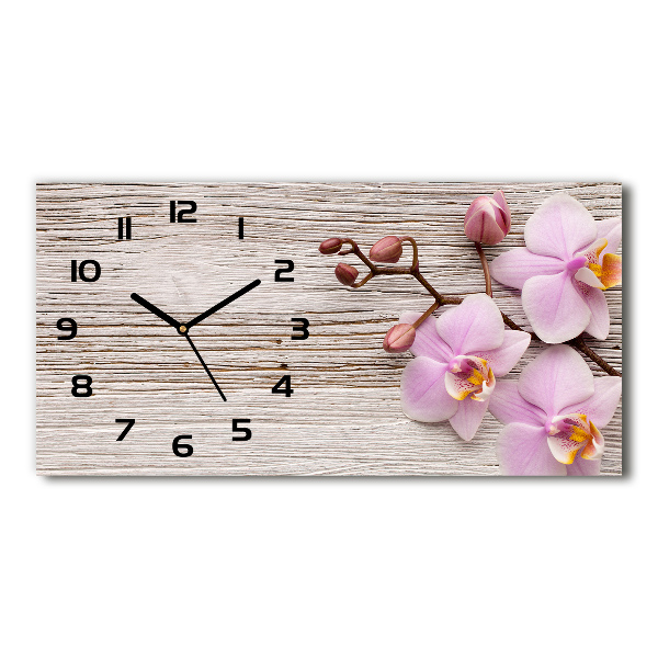 Horloge rectangulaire horizontale Orchidée sur bois