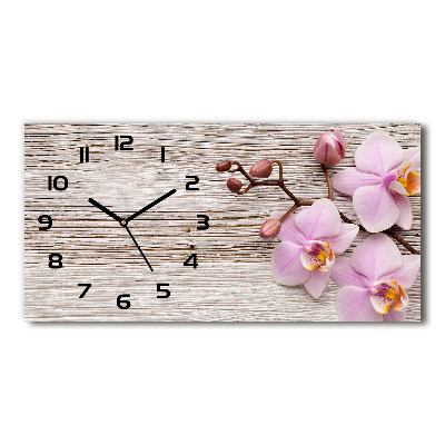 Horloge rectangulaire horizontale Orchidée sur bois
