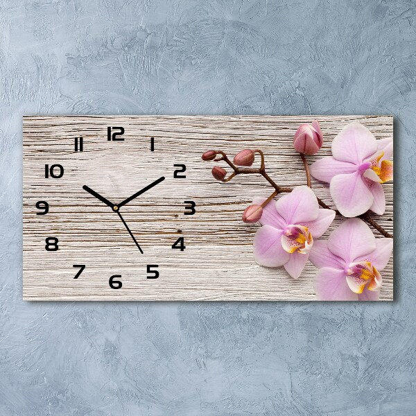 Horloge rectangulaire horizontale Orchidée sur bois