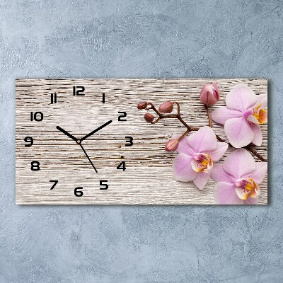 Horloge rectangulaire horizontale Orchidée sur bois