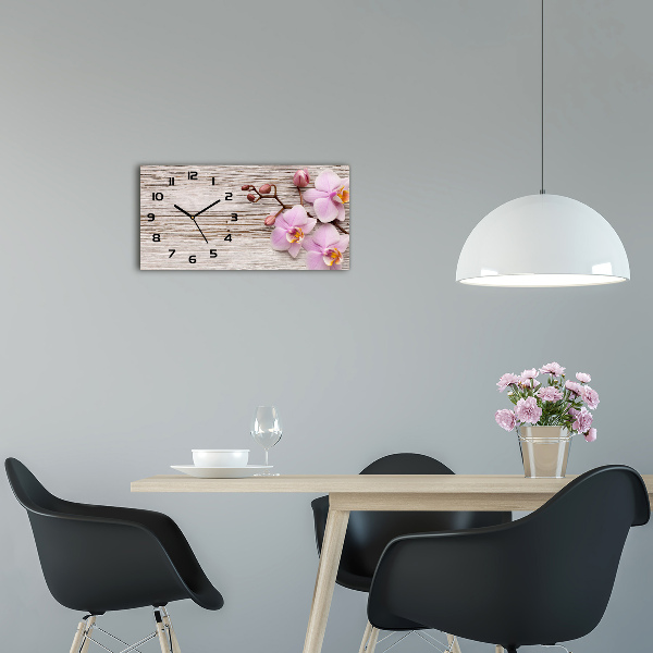 Horloge rectangulaire horizontale Orchidée sur bois