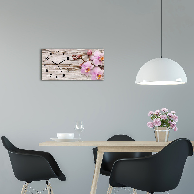Horloge rectangulaire horizontale Orchidée sur bois