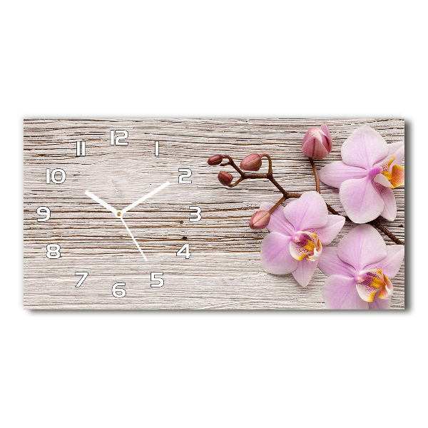 Horloge rectangulaire horizontale Orchidée sur bois