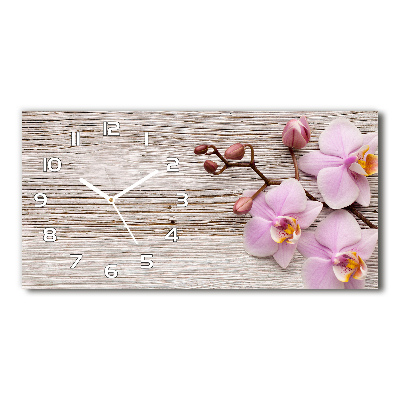 Horloge rectangulaire horizontale Orchidée sur bois