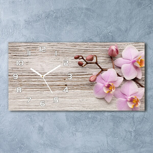 Horloge rectangulaire horizontale Orchidée sur bois