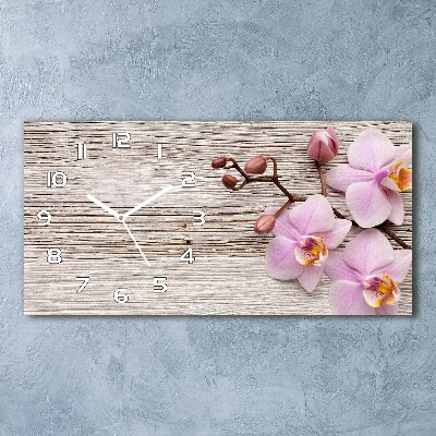 Horloge rectangulaire horizontale Orchidée sur bois