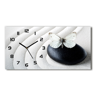 Horloge murale horizontale Pierre zen et papillon
