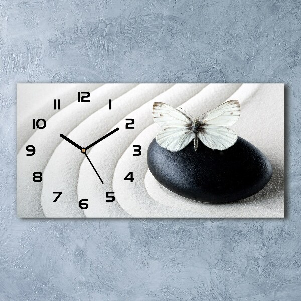Horloge murale horizontale Pierre zen et papillon