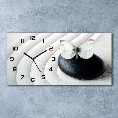 Horloge murale horizontale Pierre zen et papillon