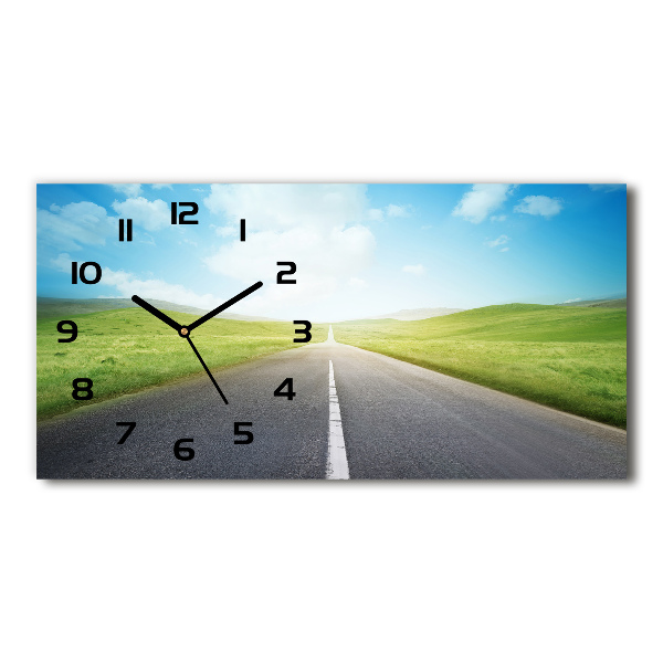 Horloge horizontale en verre Route à travers une prairie