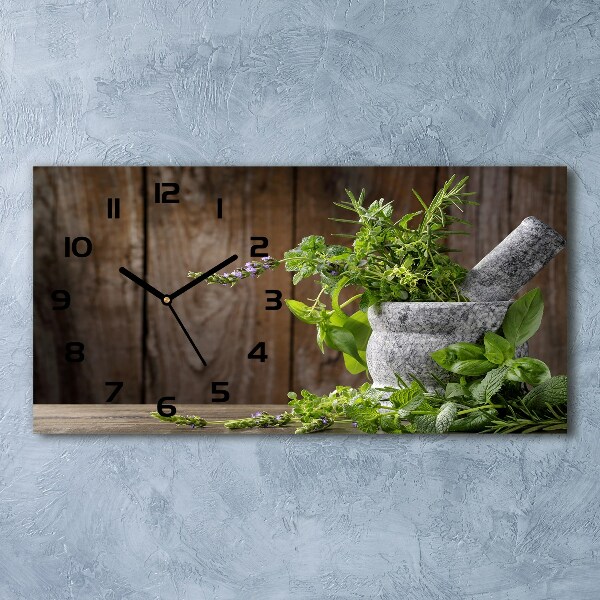 Horloge murale horizontale Herbes dans un mortier