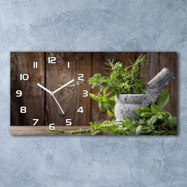 Horloge murale horizontale Herbes dans un mortier
