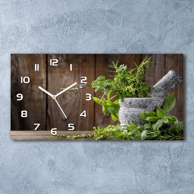 Horloge murale horizontale Herbes dans un mortier