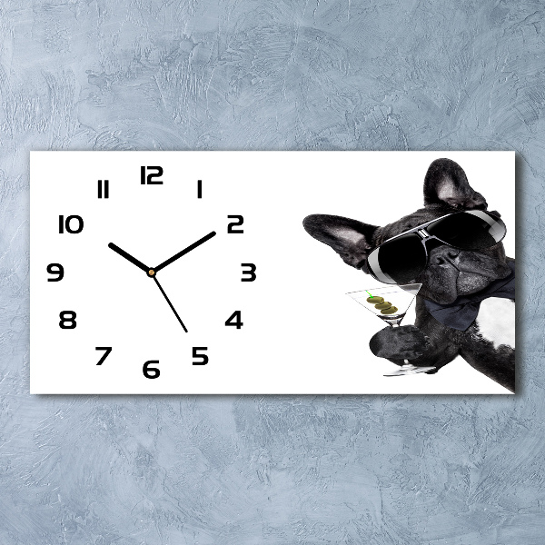 Horloge horizontale en verre Chien avec martini