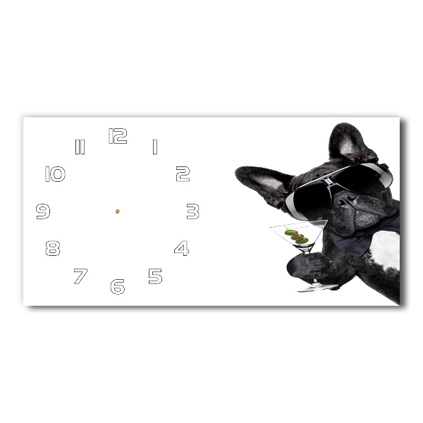 Horloge horizontale en verre Chien avec martini