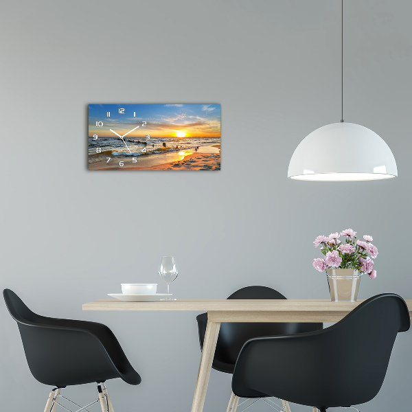 Horloge horizontale en verre Plage du coucher de soleil