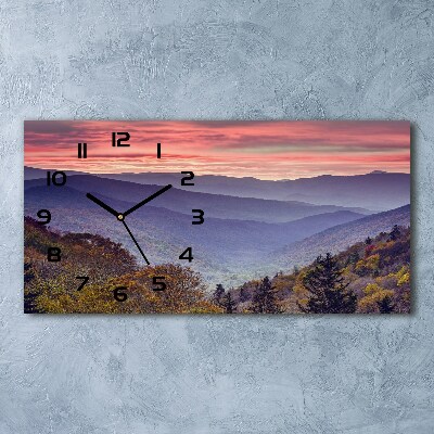 Horloge horizontale en verre Coucher de soleil sur la montagne