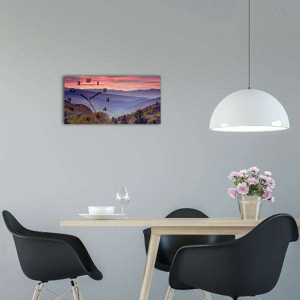 Horloge horizontale en verre Coucher de soleil sur la montagne