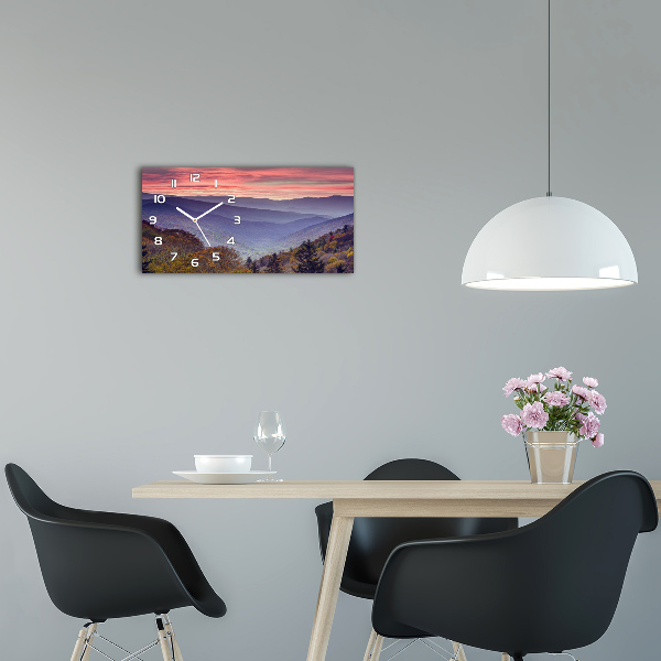 Horloge horizontale en verre Coucher de soleil sur la montagne