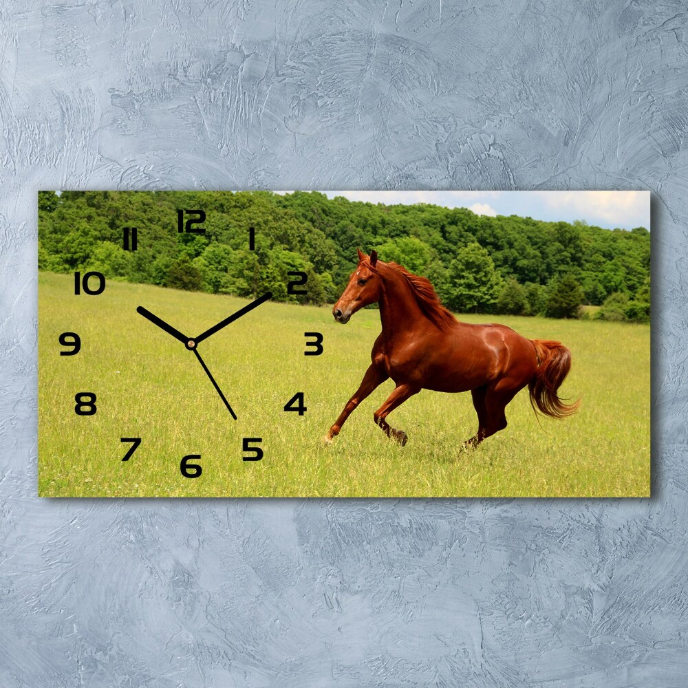 Horloge murale horizontale Cheval dans un pré