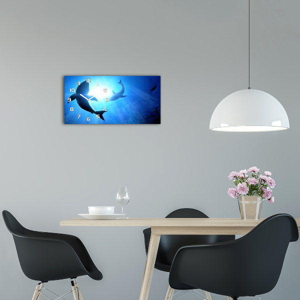 Horloge horizontale en verre Deux requins