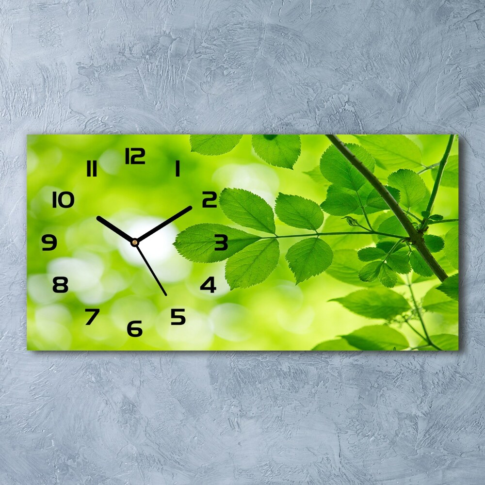 Horloge murale horizontale Feuilles vertes