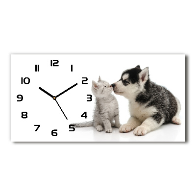 Horloge rectangulaire horizontale Chien et chat