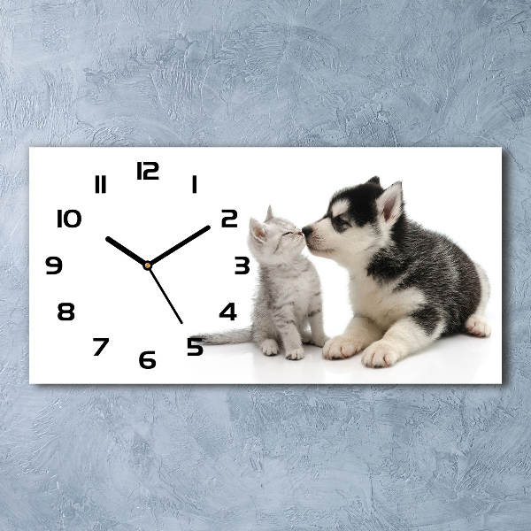 Horloge rectangulaire horizontale Chien et chat