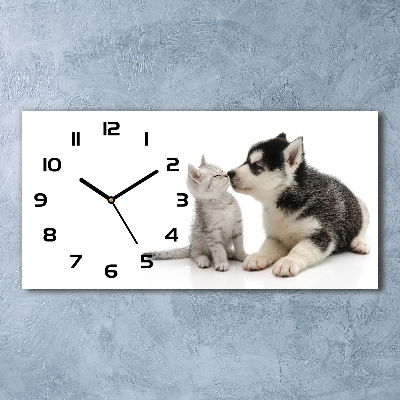 Horloge rectangulaire horizontale Chien et chat