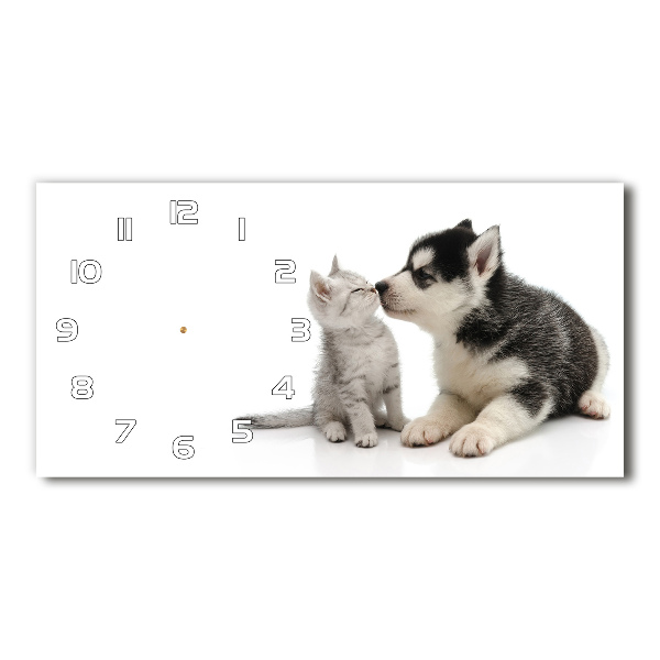 Horloge rectangulaire horizontale Chien et chat