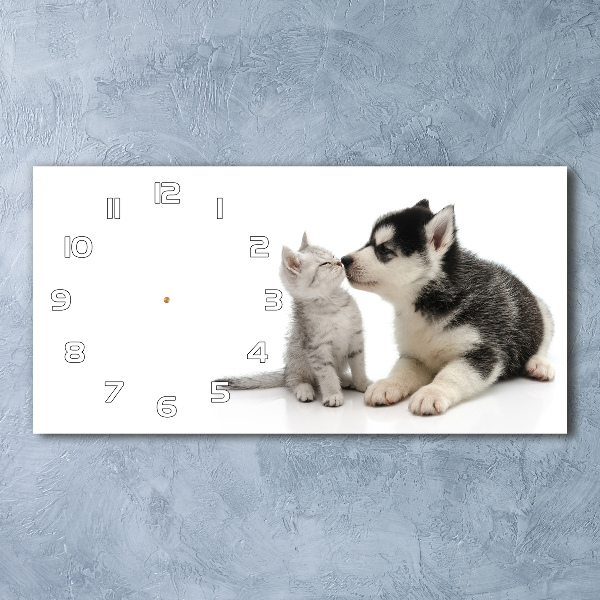 Horloge rectangulaire horizontale Chien et chat