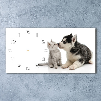 Horloge rectangulaire horizontale Chien et chat