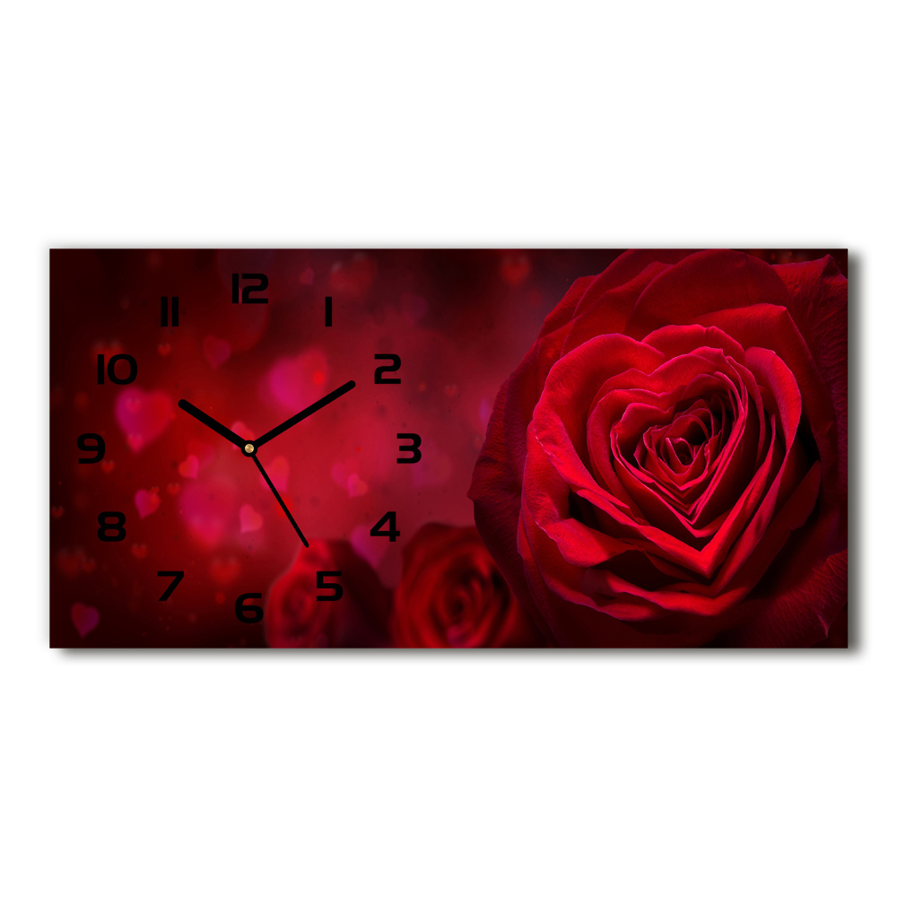 Horloge horizontale en verre Rose cœur rouge