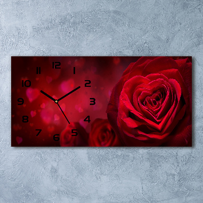 Horloge horizontale en verre Rose cœur rouge